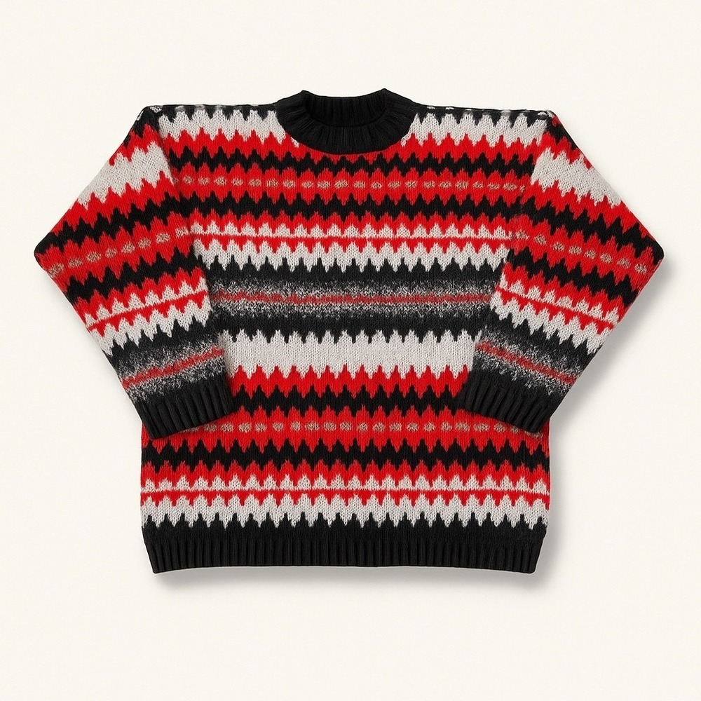 Vintage JC & Louis Fair‎ Isle Sweater Red Black White  Made in USA  Size Large
